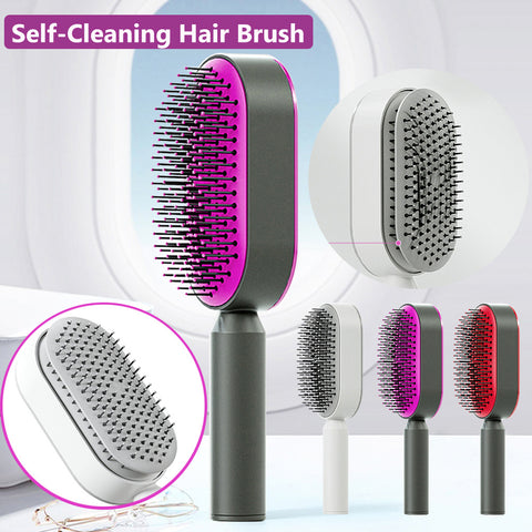 Self cleaning hair brush for women with one-key cleaning, anti-static bristles, and scalp-massage airbag design for smooth, tangle-free, healthy hair.